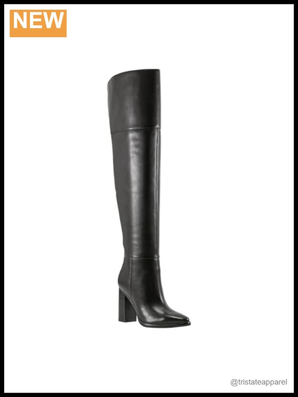Over the Knee Leather Block Heel Boots Pointy Toe Zip Closure